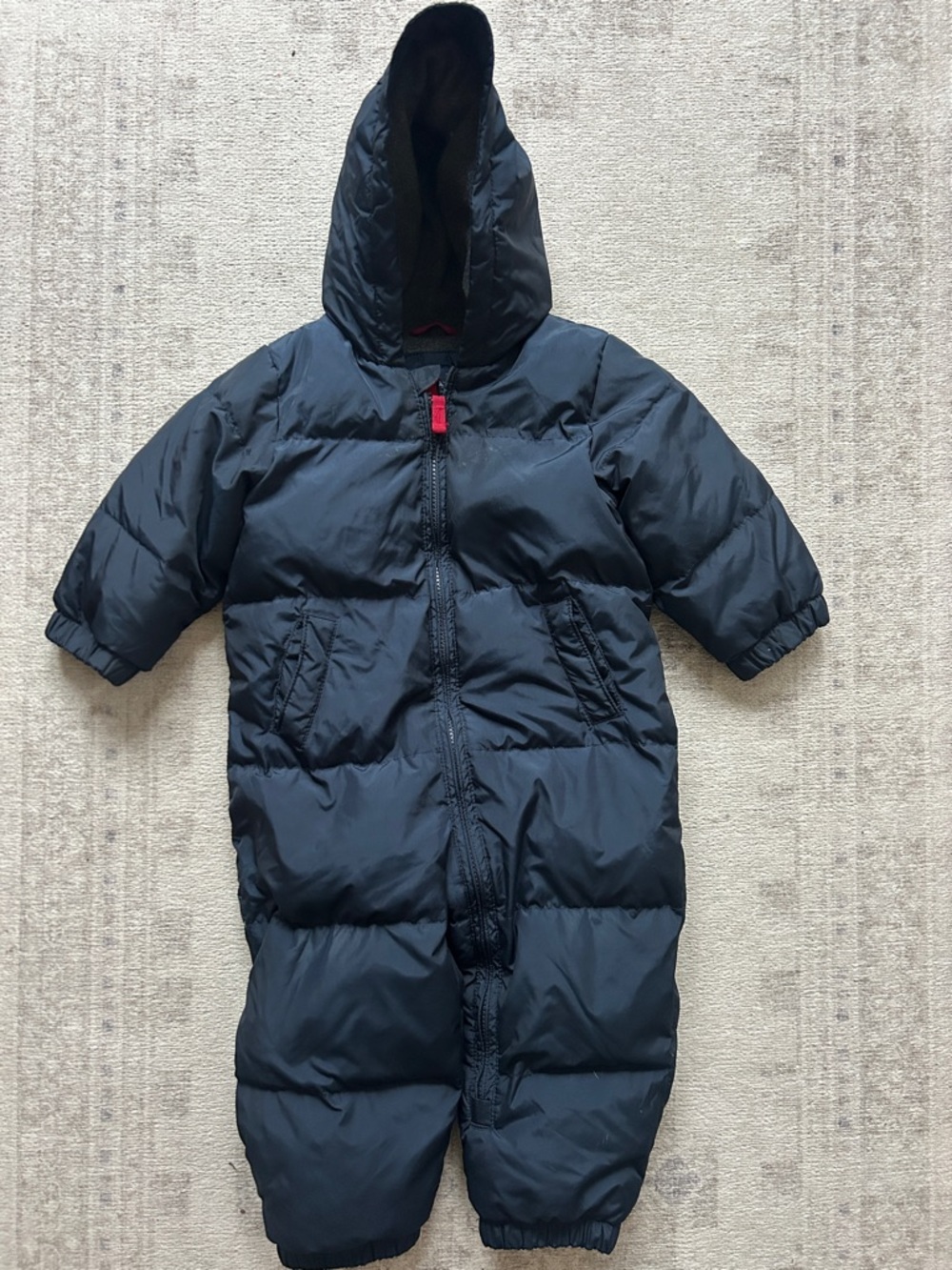 GAP Baby Navy Puffer bunting with Red Trim